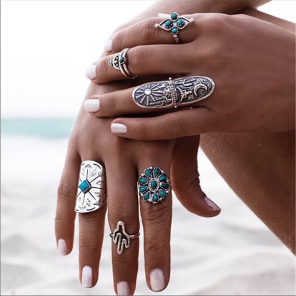 BOHO CHÍC 9 PIECE SIVER RING SET - Picture 2 of 4